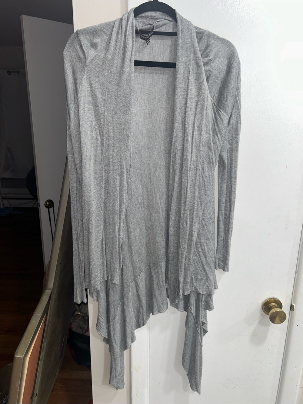 Adrienne Vittadini Designer Open-Front Lightweight Layered Gray Draped Cardigan